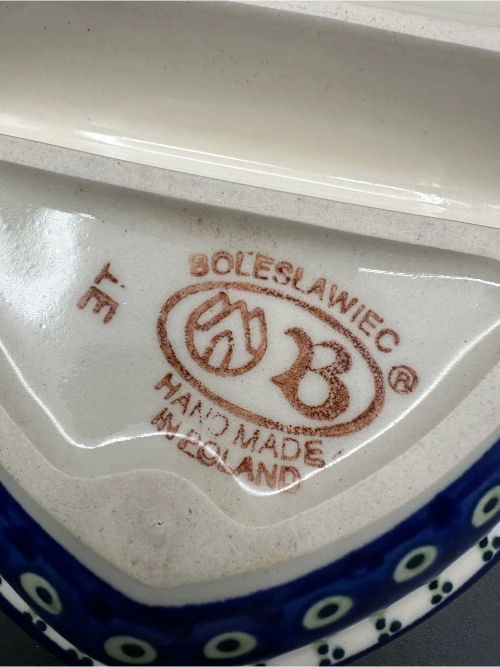 Boleslawiec Polish Pottery Divided Dish–Peacock Pattern, Handmade in Poland, EUC